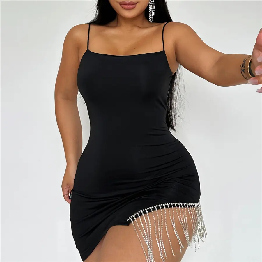 D1735240 Spring Short Line Of Love Dress In Black Evening Elegant Tassel Backless Sling Party Clubwear Mini Dresses Women