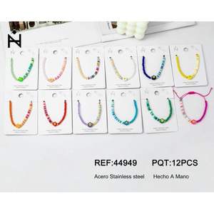 Pulsera de Cuentas de Arcilla Polimérica con Flores, Acero Inoxidable, Hecha a Mano, Juego de Joyería Colorida de 12 Piezas - Product Image 1