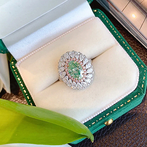 สี Paraiba เพชรแหวนหมั้นและแหวนแต่งงานแต่งงานพลอย925สีเงินทรงรีสำหรับผู้หญิงสำหรับงานเลี้ยงชุบทองที่ได้รับการรับรอง - Product Image 4