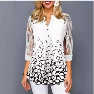 Blusa de camisa feminina com decote em v, plus size, 4xl, 5xl, primavera/verão, novidade, blusa de renda, manga até a metade, feminina, boho, 2020