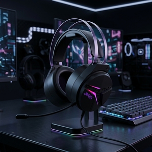 Jedel <strong>Double</strong> Headband RGB Gaming Headset USB Wired Over Ear Game Headphones With Noise Cancelling Microphone for <strong>PC</strong> PS4 PS5 Xbox - Product Image 1