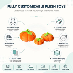 Ensemble de jouets en peluche citrouille, 3 tailles, citrouilles en peluche douces orange, décoration de récolte d'automne pour étagère de maison, peluche personnalisée OEM - Product Image 2
