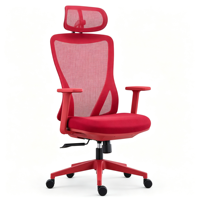 Chaise de bureau ergonomique moderne rouge en maille, dossier haut, appui-tête réglable, support lombaire, pivotante, pour espace de travail créatif
