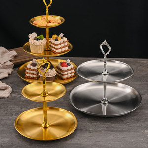 Bandeja de postres de acero inoxidable de varios niveles para exhibir pasteles y frutas, bandeja de servicio para fiestas de té en hoteles, opciones de 2 y 3 niveles. - Product Image 1