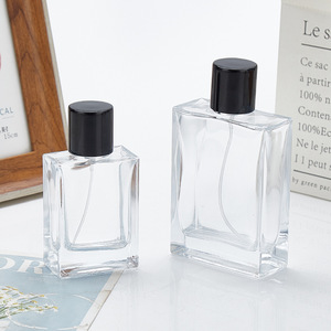 Botella de Perfume de Vidrio Cuadrada Transparente de Alta Calidad con Logotipo Personalizado, Impresión Serigráfica, Tapa de Rosca y Caja - Product Image 1