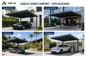 Abri de voiture en aluminium à pignon incliné simple face pour villa, cour, avec protection solaire et pluie en polycarbonate - Product Image 6