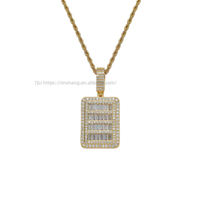 hip-hop cross-border jewelry necklace, men's <b>copper</b> inlaid zircon, rectangular shield pendant <b>chain</b>. - Product Image 4