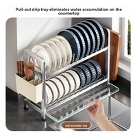 Égouttoir à vaisselle et bols en plastique non pliable pour cuisine avec planche à découper et porte-couteaux, support de rangement multifonction