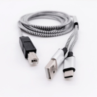 Cable USB 2.0 Tipo C a Tipo B Macho 2 en 1, Carga Rápida, Cubierta de Nailon y Cobre Puro, para Impresora, Computadora, Escáner de Código de Barras, Auriculares