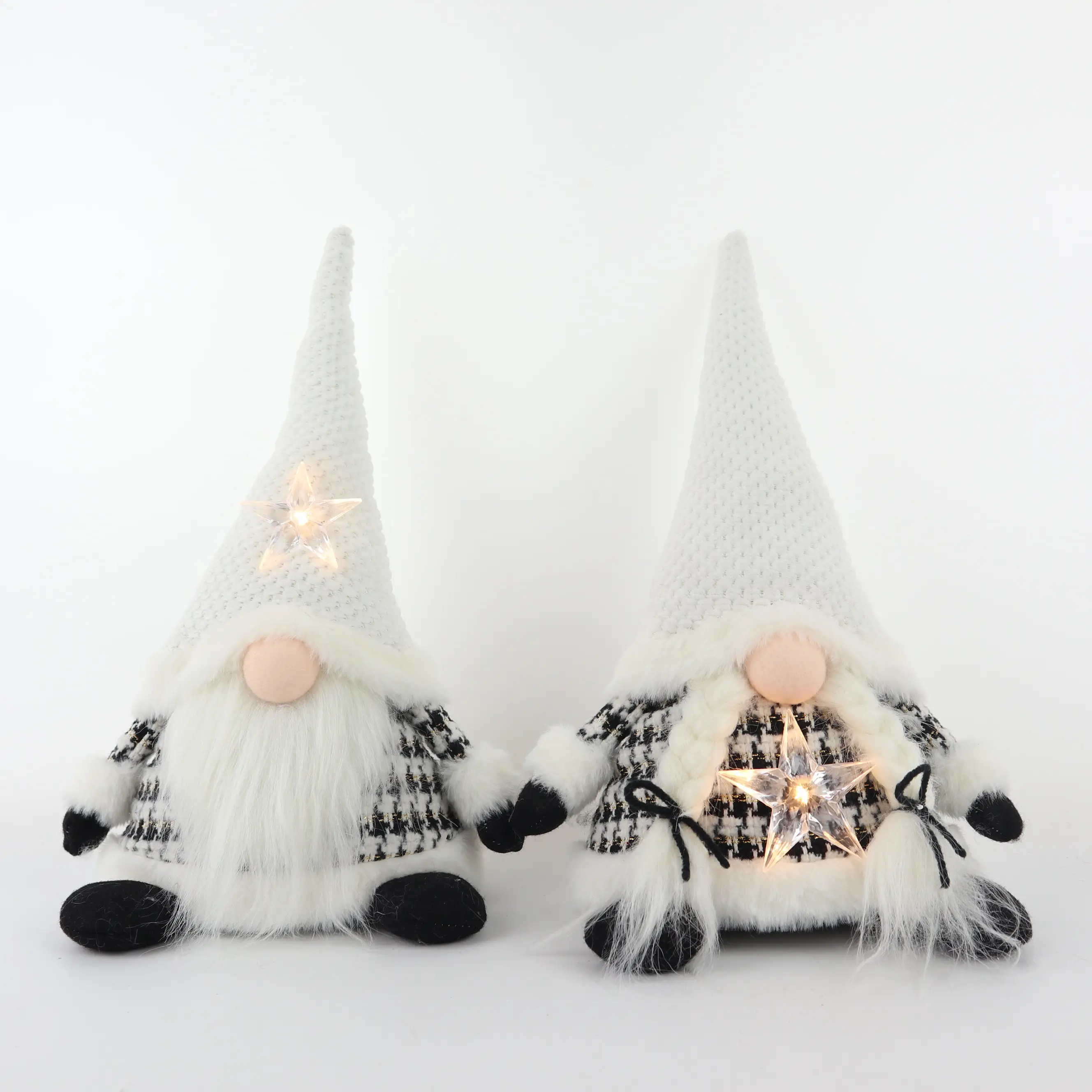 सफेद प्यारा लंबी क्रिसमस पेड़ टोपी पांच उठाई सितारा सजावट के साथ चमक क्रिसमस Gnome