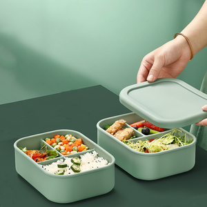 Contenedor de almacenamiento de alimentos seguro para <span class=keywords><strong>microondas</strong></span> de 3 compartimentos de alta calidad, caja Bento de silicona, fiambrera de silicona para niños y adultos - Product Image 5