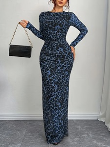 <span class=keywords><strong>Robe</strong></span> longue en polyester à imprimé léopard, taille haute, coupe ajustée, style vintage pour femme 2026 - Product Image 5