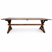 Table de ferme moderne et traditionnelle en bois massif durable avec pieds en X pour usage extérieur, hôtels et restaurants, style ferme