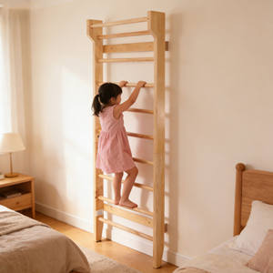 Structure d'escalade en bois robuste au design moderne et portable, mur d'escalade en bois pour aire de jeux intérieure, échelle murale sécurisée - Product Image 3