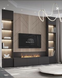 Mobili per <span class=keywords><strong>Soggiorno</strong></span>: Mobile TV Moderno di Lusso con Caminetto Integrato a Parete in Legno - Product Image 2