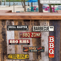 Letrero metálico largo con diseño de zona de barbacoa, decoración retro para pared de barbacoa, placa de hojalata para maestros de la parrilla, para patio trasero, cocina