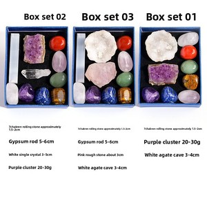 Set de 7 Piedras Crudas de Cristal para Chakras en Caja, Bloque de Amatista, Ágata de Marruecos, Piedra de Yeso con Agujero para Yoga, Venta al por Mayor, Rectangular, Geométrica, con Bisel - Product Image 3
