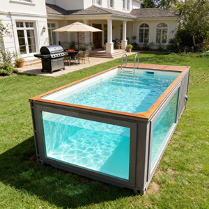Piscine hors sol autoportante compacte avec structure en bois, verre résistant aux UV, rangement et filtre - Product Image 4