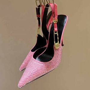 Sandales à Talons Aiguilles <span class=keywords><strong>Miroir</strong></span> Breveté pour Femmes, Ornées de Diamants en Cristal, Boucle Métallique, Bout Ouvert Arrière, Chaussures Habillées d'Été - Product Image 2