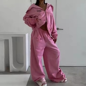 Conjunto de Sudadera y Pantalones Deportivos de Dos Piezas para Mujer, Tallas Grandes, Estilo Holgado, con Sudadera con Cremallera y Pantalones Bordados - Product Image 2