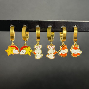 Orecchini pendenti personalizzati in oro placcato in acciaio inossidabile 18K simpatici animali coniglio stella <span class=keywords><strong>volpe</strong></span> alla moda <span class=keywords><strong>gioielli</strong></span> da sposa per donne e ragazze - Product Image 2