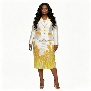 Geenlinm FASHlON Robe pour femmes, costumes d'église, 2 pièces, tenues d'église élégantes en brocart de haute qualité - Product Image 1
