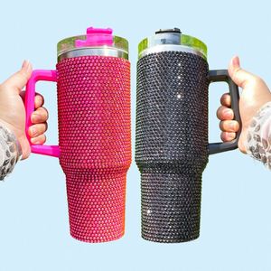 Vaso Térmico Bling de 40 oz con Asa, Tapa y Popote, en Rojo, Negro, Rosa y Azul, con Diamantes de Imitación, para Gimnasio y Deportes - Product Image 1