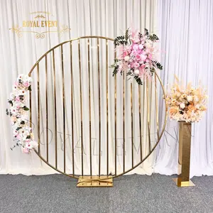 Custom Gold Stainless Steel Round Mesh Backdrop Balloon Arch Backdrop For Wedding Stage Decoration