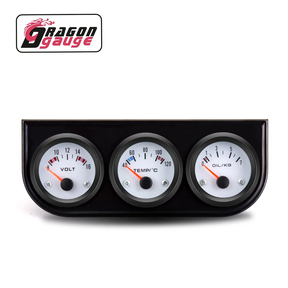 Dragon Gauge 52Mm Triple Gauge Kit Auto Voltmeter + Water Temp + Oliedrukmeter Gecombineerd Cluster Met Sensoren (2010BB-V)