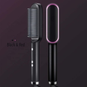 Cepillo alisador de pelo personalizado OEM y ODM para mujer, peine alisador eléctrico de cerámica negra de doble voltaje de calentamiento rápido 5 Temps 20s - Product Image 5