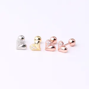 Ohrring fashion elegant sterling silver cz love heart shaped earing hypoallergenic dainty screw back stud earrings women jewelry