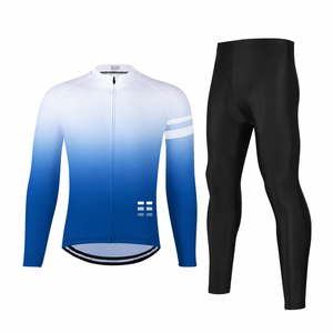 Maillot de cyclisme à manches longues pour homme, dégradé bleu et blanc, respirant, en polyester, pour adultes - Product Image 5
