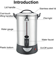 Chauffe-eau commercial AGAHPAY en acier inoxydable avec distributeur électrique et fonction maintien au chaud pour la restauration, les buffets et les événements