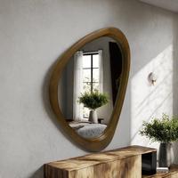 Miroir de salle de bain irrégulier de luxe en bois massif au mur et au sol incassable avec design Art déco forme spéciale décorative