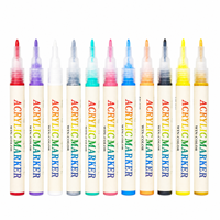 Marcadores Acrílicos de Punta Fina de 1 mm de Alta Calidad, a Base de Agua, 12 Colores Vibrantes, Juego de Rotuladores Acrílicos Permanentes para Papel de Arte