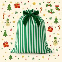 Sac de Noël rayé avec cordon de serrage, grand sac cadeau de Noël avec nœud en velours pour emballer les cadeaux, en stock
