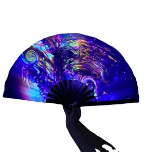 13 Inch New Styles in Stock Large Rave Neon Uv Reactive Party <b>Bamboo</b> Hand Fan - Product Image 6