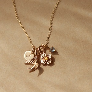 Ciondolo Vintage in Acciaio Inossidabile Smaltato, Placcato Oro 18K PVD, con Fiori, Nuvole, Uccelli, Pietra Naturale, Charm Amore, Accessorio Fai-da-te Impermeabile - Product Image 3