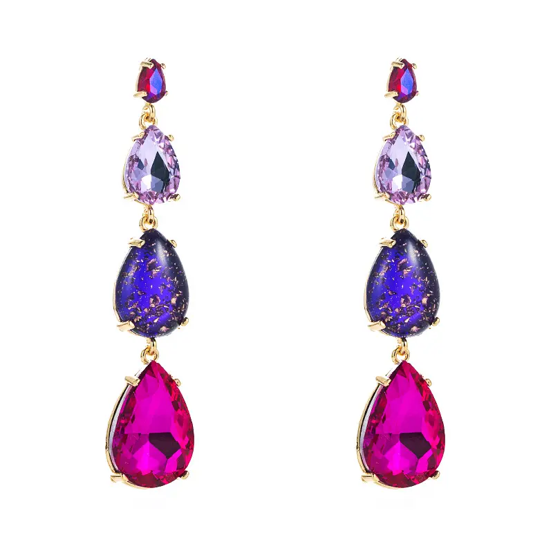 Lunghi e luccicanti orecchini colorat di tipo Strass Stud Glas Diamant gioielli orecchini tipo in lega doro