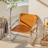 Mid-Century Bauhaus Italienischer Lounge-Sessel aus Sattelleder mit Edelstahlgestell, Einzelsofa, Akzentstuhl für Zuhause, Büro und Hotel