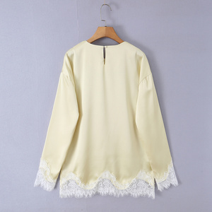 SHENZHU Abbigliamento Donna Estate 2026 Nuova T-shirt alla Moda Semplice Versatile con Scollo Rotondo e <span class=keywords><strong>Maniche</strong></span> <span class=keywords><strong>Lunghe</strong></span> Irregolari con Inserti in <span class=keywords><strong>Pizzo</strong></span> - Product Image 6
