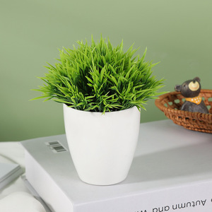 Plante artificielle en pot Qi Xing, 14 cm de hauteur, en plastique, ornement décoratif d'intérieur pour bureau, couleurs vert, rose, violet, jaune - Product Image 2