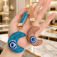 Porte-clés Bling Bleu Œil Porte-Bonheur et Lune, Fait Main en Argile, Breloque Entièrement Sertie de Diamants, pour Clés de Voiture et Décoration de Sac, pour Femmes, Vente en Gros