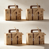 Caja de Regalo Corrugada con Temática de Viajes - Empaque Estilo Maleta de Kraft con Adorno de Avión para Recuerdos