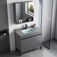 Ensemble de meubles de salle de bain sur pied en alliage d'aluminium moderne avec finition laquée, miroir intelligent, lavabo en céramique, robinet inclus - Étanche