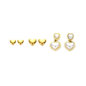 Juego de pendientes de corazón chapados en oro, acero inoxidable 316L, joyería de moda para mujer - Product Image 2