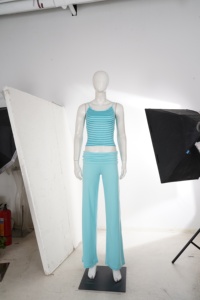 Conjunto de Dos Piezas para Mujer, Top Camisola a Rayas y Pantalones Anchos con Cintura Plegable, Tejido Acordonado, Estilo Casual de Verano - Product Image 6