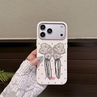 Coque de téléphone portable tendance avec nœud à pampilles pour iPhone 17 Pro, 16, 15, 14, 13, 18, 13 Pro Max – Coque souple effet macaron, étui arrière en gelée