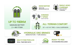 Vélo électrique tout-terrain 20 pouces, norme européenne, 250W, 48V, 35Ah, double batterie, autonomie 130 km, vitesse 25 km/h, frein hydraulique. - Product Image 2
