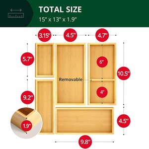 Luxury Bamboo <b>Drawer</b> Organizer <b>Storage</b> <b>Box</b> Jewelry Organizer Trays Multi-Use <b>Drawer</b> Organizer - Product Image 3